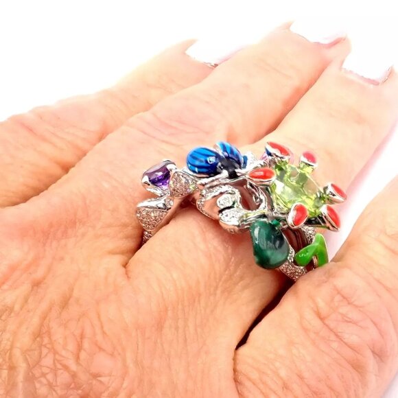 Christian Dior Milly Carnivora Epinosa 18k Gold Diamond Peridot Tourmaline Ring - Picture 10 of 12